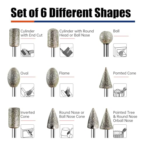 Diamond Grinder Bits for Dremel Tool Accessories, 20Pcs, 1/8" Shank, 120-Grit, Rotary Tool Diamond Bits for Stone Glass Resin Porcelain Ceramic Nail Glaze Metal Carve Engrave Polish
