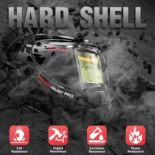 YESWELDER Auto Darkening Welding Helmet, Blue Light Blocking, 1/1/1/1 True Color Solar Powered Welding Hood with 2 Arc Sensors, Wide Shade 3.5/9-13 Welder Mask for TIG MIG ARC and Grind