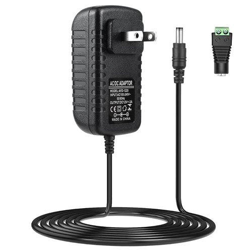 LightingWill 12V Power Supply, 24W Power Adapter, 110V AC to 12V 2A DC Converter, Wall Plug Transformer for 12 V Devices with 5.5/2.1mm DC Connector