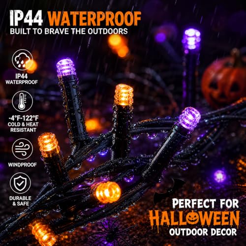 Dazzle Bright Halloween 300 LED String Lights - Purple & Orange, 100FT, 8 Modes, Outdoor Decorations