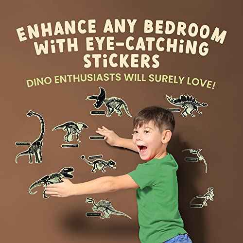 Glow in The Dark Dinosaur Fossil Wall Stickers - 10 Large Bright Wall Decals for Bedroom Walls and Ceilings - Glowing Decorations for Boys Room and Girls Room