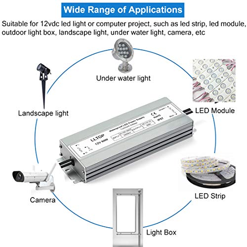 LLTOP 12V 60W Waterproof IP67 LED Driver Power Supply 5A - UL Certified