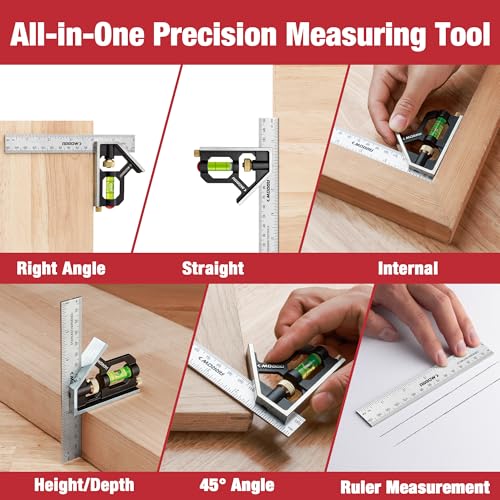 Arrow Combination Square, 6-Inch Combo Square with Bubble Level