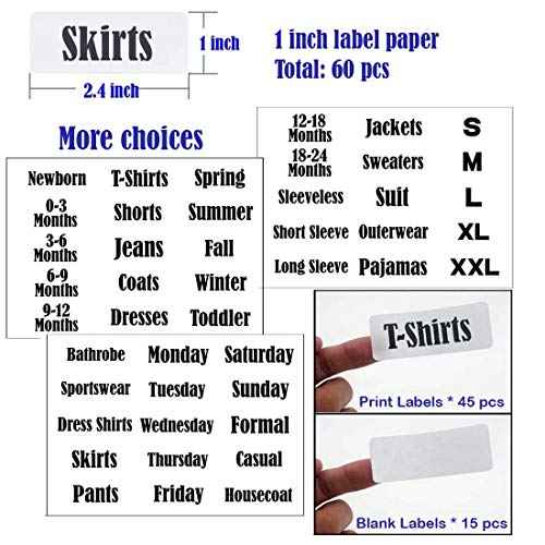 32 Pack White Clothing Rack Size Dividers Plus 150 Labels (1 Inch) and 40 Large Blank Labels, Large Rectangular Clothing Closet Dividers (Pearl White)