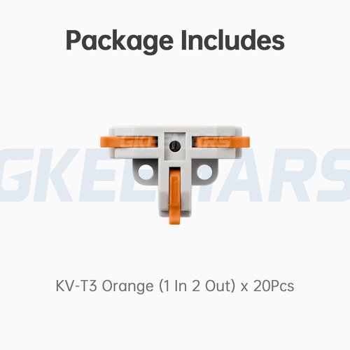 GKEEMARS 20Pcs 3 Way T Tap Wire Connectors, Quick Wire Splitter Push-in Connectors for AWG 24-12 (Orange)