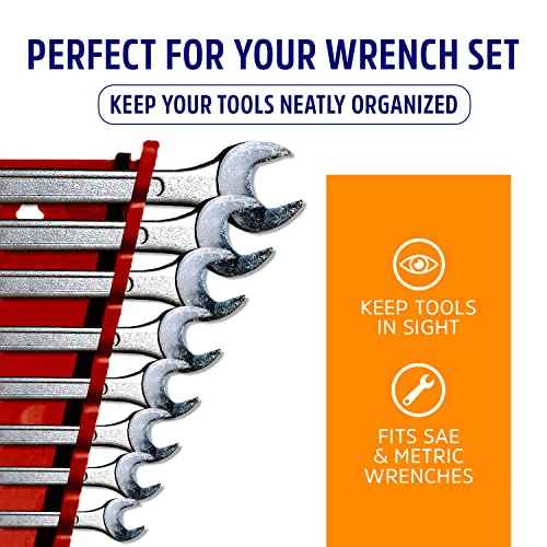 Protoco 3061 Standard Wrench Rack, 15 Piece Magnetic, Tool Organizer for Tool Box, Tool Cart or Wall Mounted, Orange