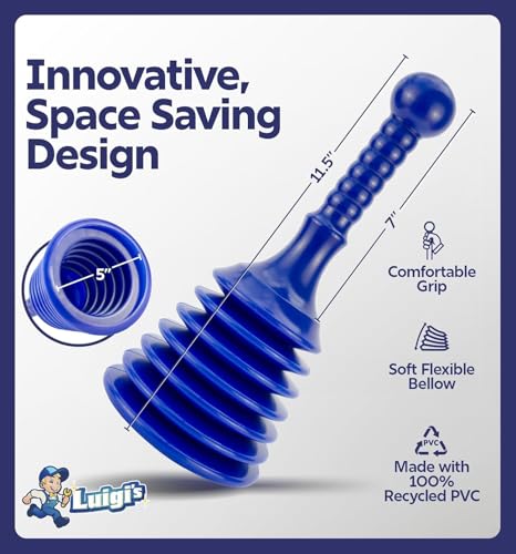 Luigi's Blue Small Sink & Bathtub Plunger - Powerful Drain Clog Remover
