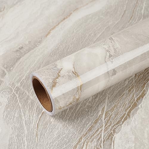 VEELIKE Beige Gold 15.7x118 Inch Marble Contact Paper Peel & Stick Waterproof Vinyl Roll