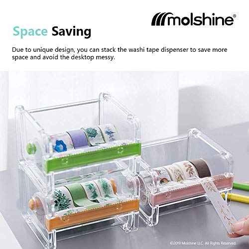 molshine 2 Pack Transparent Desktop Multi Washi Masking Tape Storage Dispenser,Tape Cutter,Tape Roll Holder (Not Include Masking Tape) (Yellow&Green)