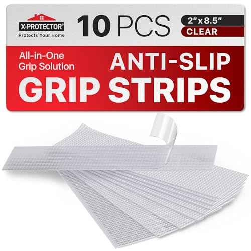X-Protector Rubber Grip Tape Strips - 10 PCS Pack of Non-Abrasive Grip Stickers - 2"x8.5" Heavy-Duty Non Slip Adhesive Strips - Clear Waterproof Rubberized Grip Tape for Handles!