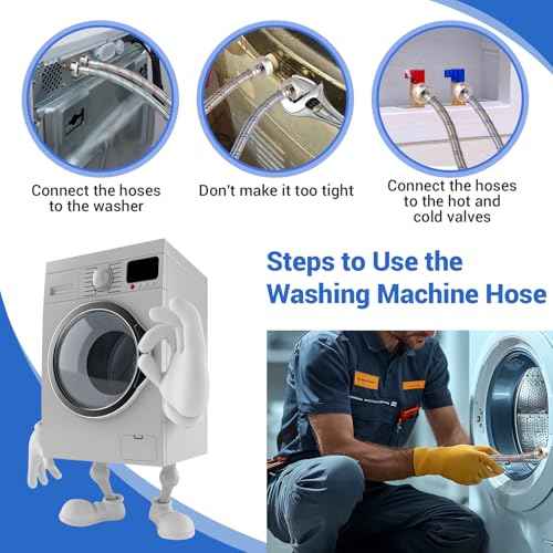 4 Ft Washing Machine Hoses, 2 Packs Premium Stainless Steel Washer Hoses Burst Proof, Hot and Cold Striped Water Supply Hoses with 3/4'' Standard Interface fit for ALL Washer
