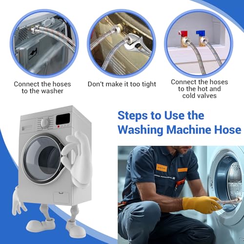 4 Ft Stainless Steel Washing Machine Hoses 2-Pack - Burst Proof Hot & Cold Water Supply, 3/4'' Standard Fit