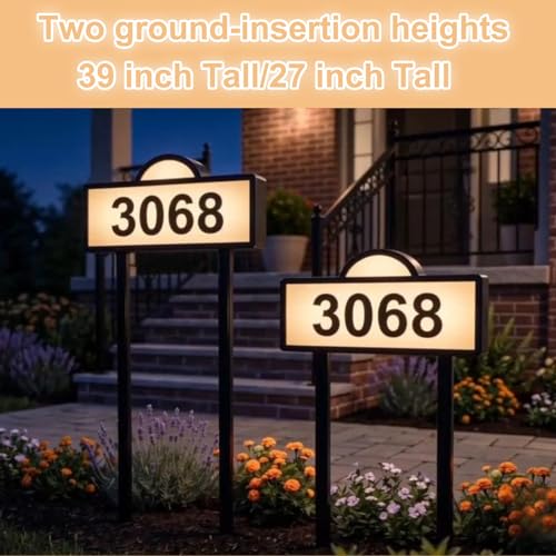 Outdoor Solar House Number Sign with LED Illumination - Waterproof Yard Address Display
