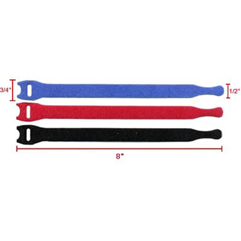 8" Hook & Loop Cable Ties - 50 Pieces - Color: Black