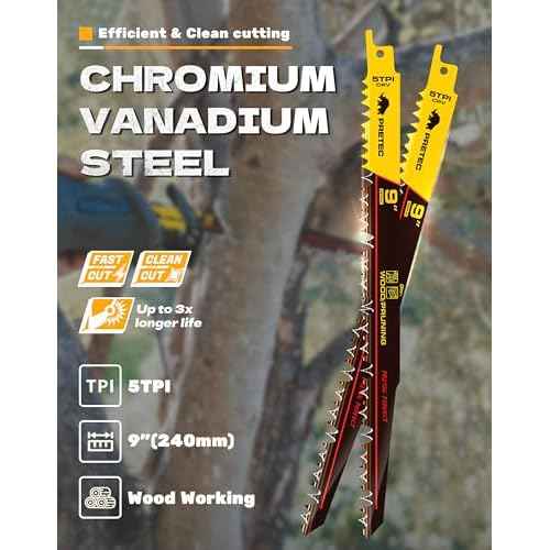 Wood Pruning Reciprocating Saw Blades, 9 Inch Pruning Blades for Reciprocating Saw, High Carbon Steel Reciprocal Saw Blades for Tree Trimming, Wood Cutting with Organizer Case, (5 Pack/5TPI)