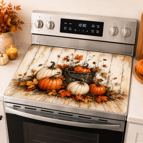 Fall Pumpkin Stove Top Cover 28x20 Inch for Electric Glass Cooktop - Orange