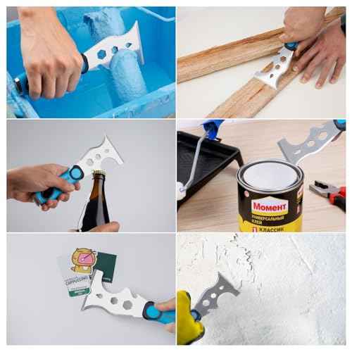 KEZERS 13-In-1 Painter¡¯s Tool, 3" Stainless Steel Putty Knife Scraper, Paint Scraper Tool for Painting & Wood with Metal Hammer End, Multi-Use Drywall Paint Stripper Tool for Scraping Paint & Caulk