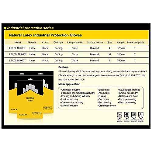 Double One Natural Latex Chemical Resistant Gloves,Industrial Safety Work Protective Gloves,Black 1 Pair