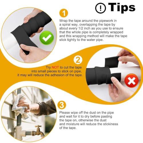 DEMEDO Pipe Insulation Tape, Pipe Wrap Insulation Foam Tape Self Adhesive, Outdoor Water Pipe Insulation Roll for HVAC, AC Line Insulation, 2 inch x 16.5 FT Heat Tape for Water Pipe, Black