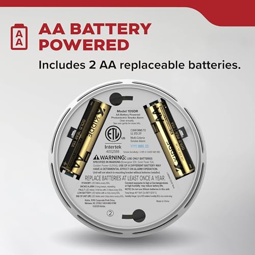 Kidde 10SDR Compact Smoke Detector with 2 AA Batteries - 10th Edition Pack