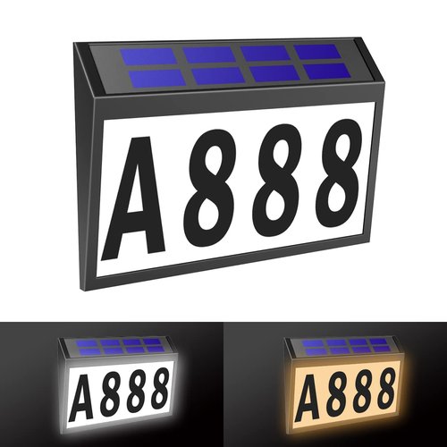 Solar House Numbers Light, T-SUNUS Lighted House Numbers Sign Plaque Address Numbers for Houses Waterproof LED Solar Powered Address Sign for Houses Mailbox Street Yard