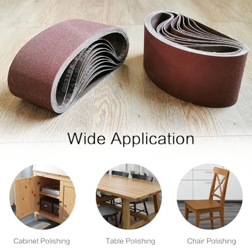 TPmax 3x21 Inch Sanding Belt Pack 12 Pcs for Wood Metal and Glass, 80-150 Grits