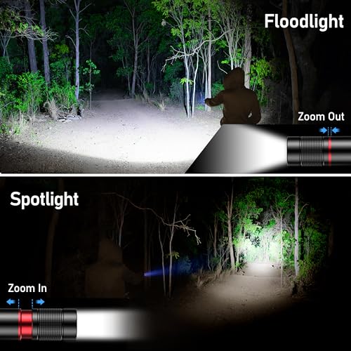 Blukar Rechargeable LED Flashlight - Black, Adjustable Focus, 4 Modes, USB-C