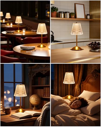 Gold Cordless Touch Table Lamp - Rechargeable Crystal Desk Light, Modern Accent Lighting