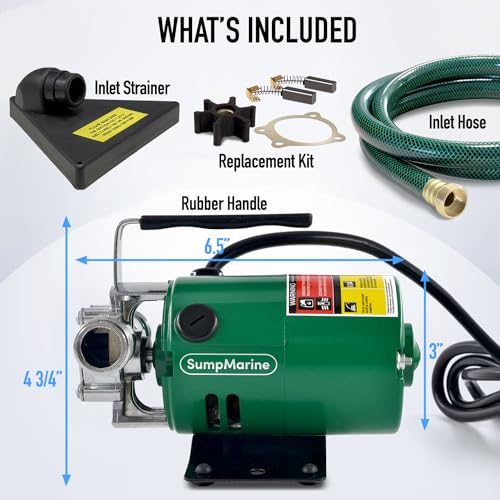 SumpMarine Water Transfer Pump Without On/Off Switch 115V 330 GPH Portable Electric Pump with 6' Hose Kit