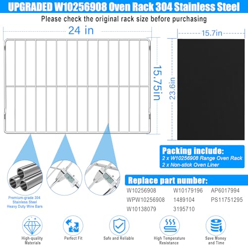 WPW10256908 Stainless Oven Rack – 24 x 15.75 in, 2-Pack for Whirlpool Kenmore Amana Maytag