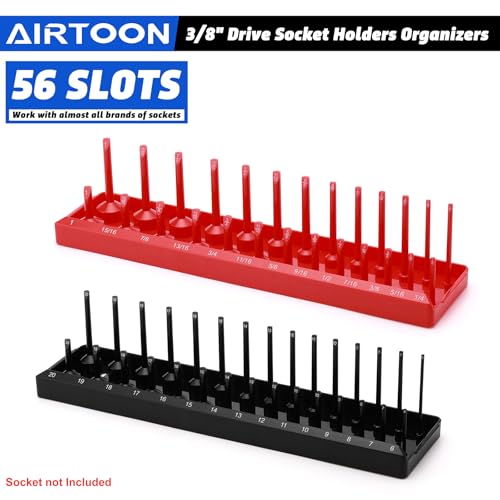 AIRTOON 3/8-Inch Drive Socket Organizer Tray Set – SAE & Metric, 2-Piece, Deep & Standard Holders