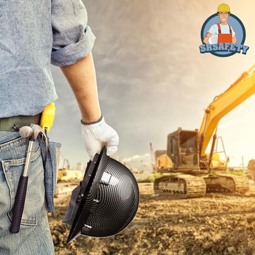 SRSAFETY Full Brim Hard Hat Carbon Fiber Design 6 Point Adjustable Ratchet Suspension OSHA Approved ABS Work Helmet for Men&Women ANSI Z89.1 Type I Class C
