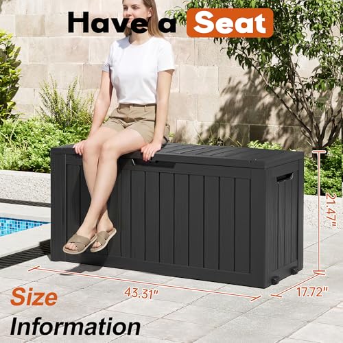 NBYSGO Striped Black 85 Gallon Outdoor Resin Storage Box with Lockable Lid