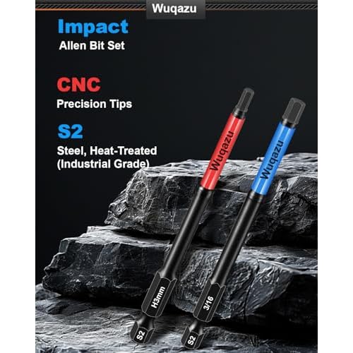 20PCS 4" Hex Bit Set (Metric & SAE), High-Torque Impact Allen Bits, Premium S2 Steel 1/4" Hex-Shank, Magnetic CNC Tips for Impact Drivers & Drills