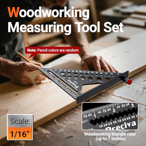 Preciva 7in Carpenter Rafter Square with Limiter, Aluminum 1/16" Scale MW16501S
