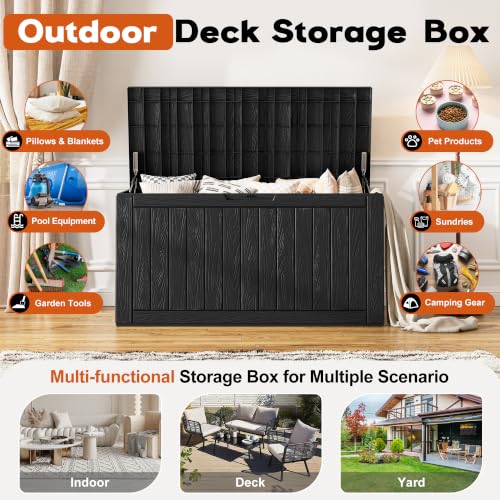 NBYSGO Striped Black Waterproof 120 Gallon Resin Deck Storage Box with Seat