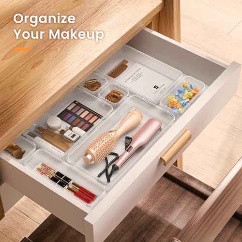 A-LuGei ¡¼Military Grade¡½ Drawer Organizer, ¡¼??????????¡½ Clear Makeup organizer, ¡¼Holds 177 Items¡½ Bathroom Organizers and Storage, Plastic Desk Organizer Divider, Organizer Bins for Office Vanity