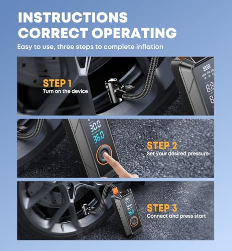Ziweo Black Portable Cordless Tire Inflator with Digital Pressure Gauge