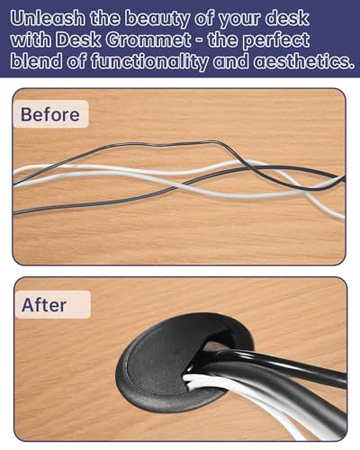 GA1FSL 2 Inch Black Desk Grommet with Hole Saw - Cable Management Kit