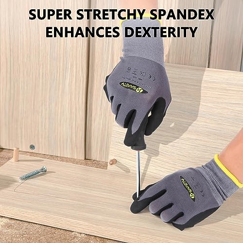 JKSafety Sandy MicroFoam Nitrile Safety Work Gloves with Touch Screen capability 3 Pairs Lightweight Work Utility Gloves EN388 Non-Slip Grips Nylon Spandex material Charcoal Gray (G229-CGrey3 L)