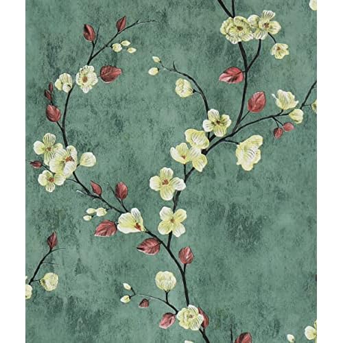 Safiyya 118"x17.7" Green Floral Peel and Stick Wallpaper Vintage Contact Paper Removable Self-Adhesive Wall Paper for Bedroom Vinyl Roll