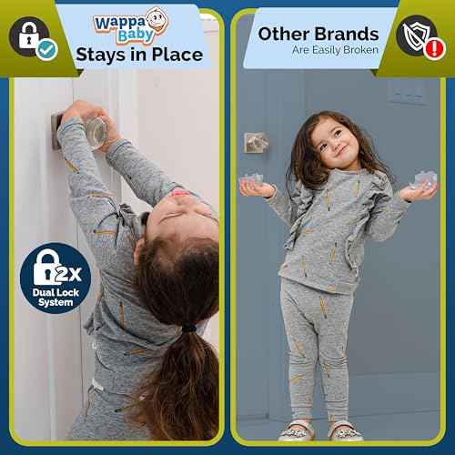 Child Safety Door Knob Cover (4 Pack) Hard-to-Remove Dual-Lock Door Handle Covers for Kids - Reusable Baby Proof Door Knob Locks - Installs Easily, No Tools Needed (Clear)