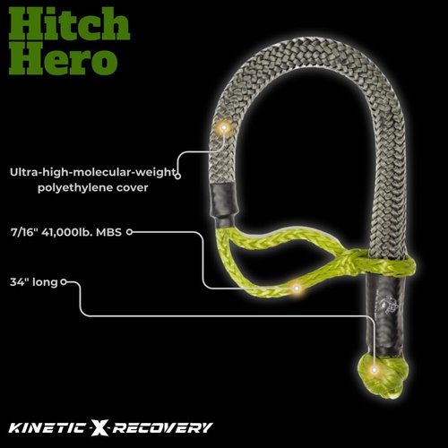 Kinetic-X Hitch Hero Soft Shackle – Heavy-Duty Synthetic Recovery Shackle for Off-Road Vehicles, Metal Edge Rated, USA-Tested, Soft Shackle Hitch Mount & Rope Shackle Kit (Multiple Sizes) (1/2")