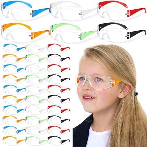 Patelai 6 Pcs Kids Safety Glasses Bulk Eye Protection Goggles Scratch Resistant for Science Class, Lab, Sports, Child Youth Size (Multicolor)