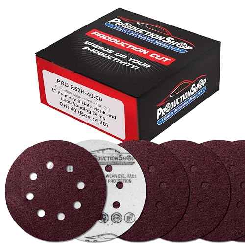Premium 5" Red 8-Hole Pattern 40 Grit Sanding Discs, Box of 30 - Dustless Hook & Loop Backing Sandpaper for Random Orbital Sanders, Coarse-Cut Abrasive - Woodworking, Sand Auto Paint