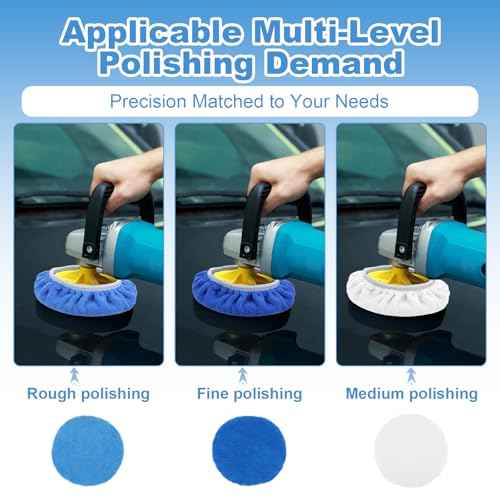 6pcs Car Buffing Pads,7-8 in Car Buffer Pads,Microfiber Polish Pad 3 Colors White, Sky Blue, Royal Blue, for Cars Waxing, Polishing, Cleaning and Cars Beauty