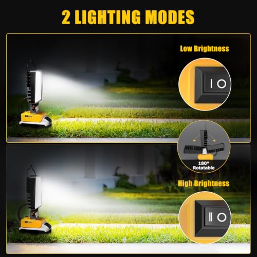 Yellow 2-Pack Cordless LED Work Lights for Dewalt 20V Batteries, 11200LM Portable Floodlights with USB-C & USB Charging