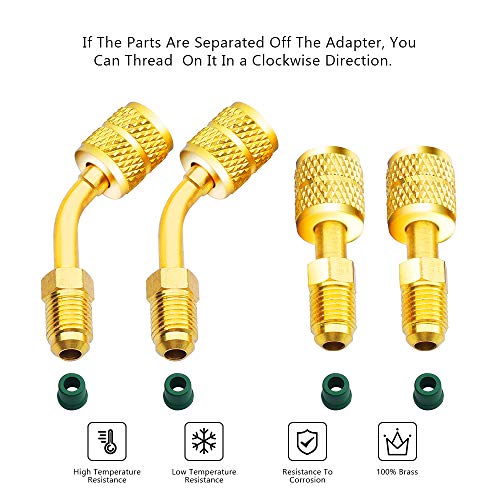 Zoizocp R410A Adapter 4 Pack - 5/16" SAE Female to 1/4" SAE Male Flare, Includes 2 Straight & 2 45° Angled