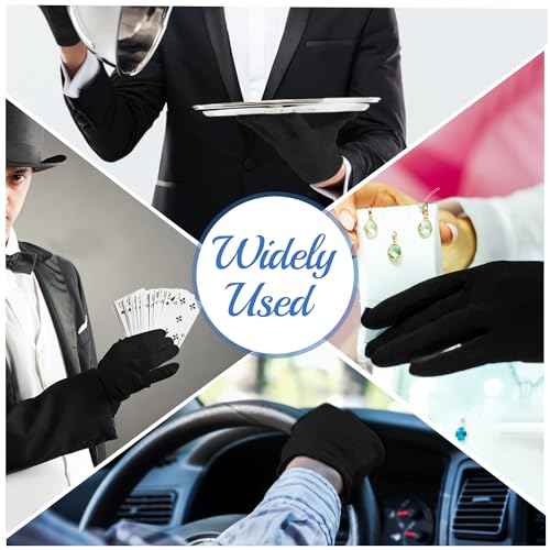10 Pairs Middle Size Black Gloves for Women,Breathable Cotton Gloves for Eczema and Dry Hands,Jewelry Inspection Gloves,Stretchy Fit Cloth Gloves for Most Women,Spa Glove