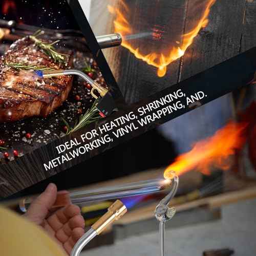 Propane Torch with 3 Tips, Instant on/off Ignition and Flame Lock. Continuous Swirl, Brush Flame for Soldering, Brazing, Woodworking and Cooking